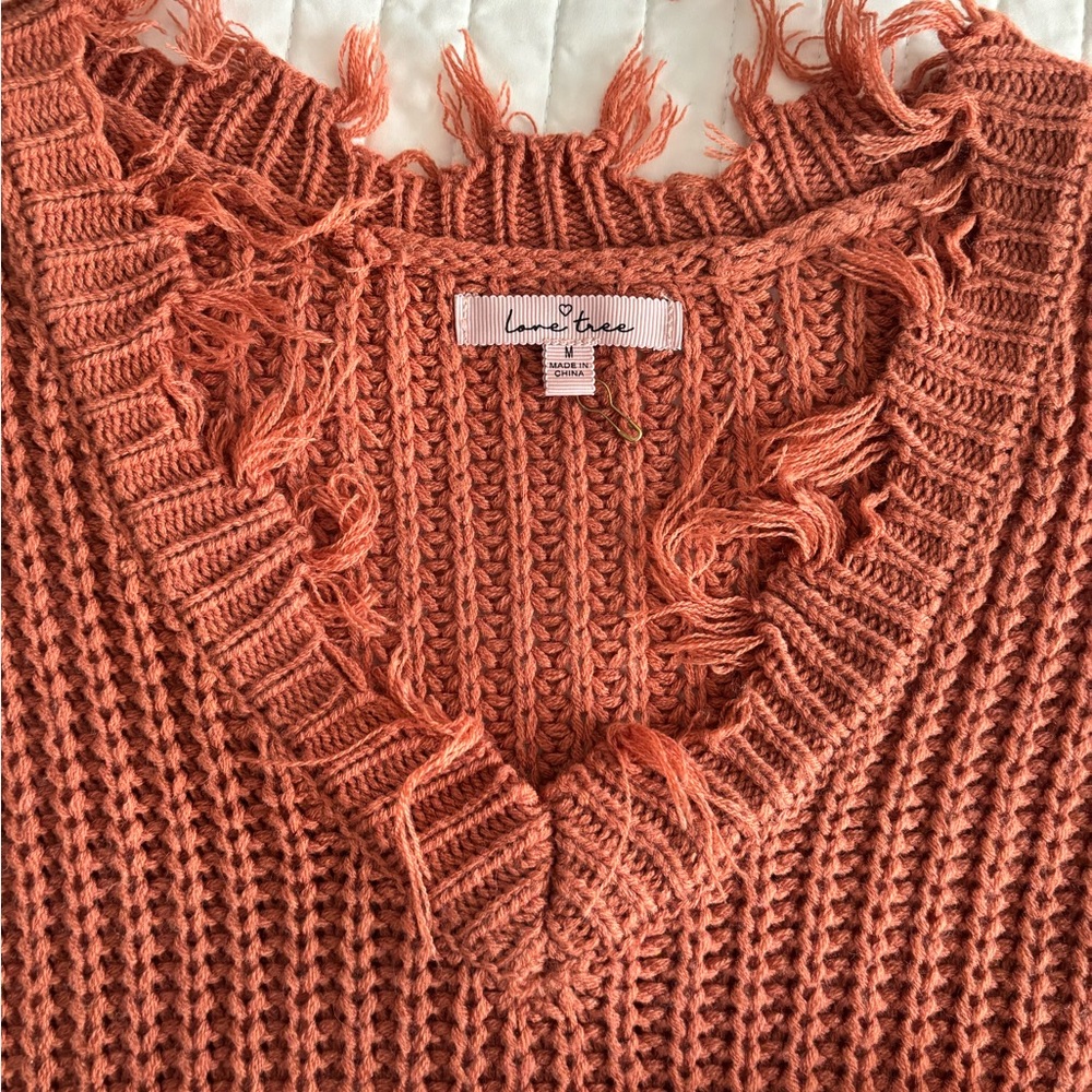 Rust Distressed V-Neck Sweater - Picture 3 of 5